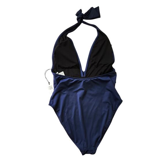 We Wore What Women Navy Blue Brooklyn Bow Halter One Piece Swimsuit Size L - Picture 6 of 6